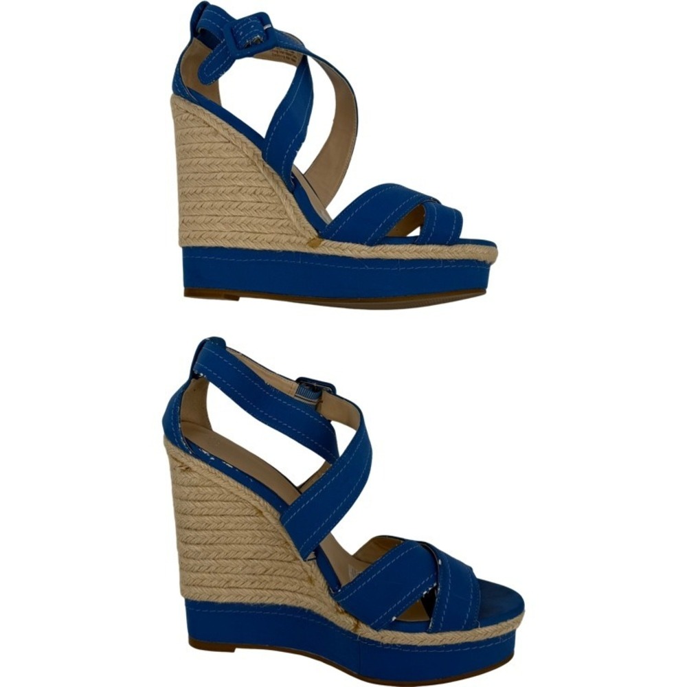 ELLE 10 Wedge Sandals Blue Espadrille Platform Cross Strap Summer Resort *Flawed